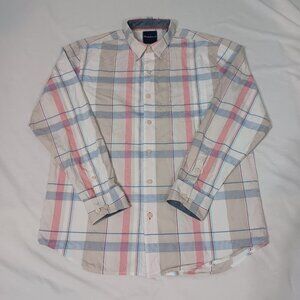 Tommy Bahama Shirt Mens White Red Blue Tan Sz Large Long Sleeve Plaid Button Up